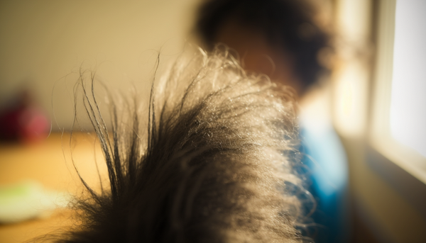 SIGNS OF HEAT DAMAGED HAIR, Strands of hair appearing dull and lifeless, with split ends and frizz, as if burnt by a hot iron.